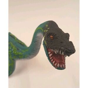 Vintage Chap Mei Green Blue Red Eyed Aquatic Plastic Roaring  Dinosaur